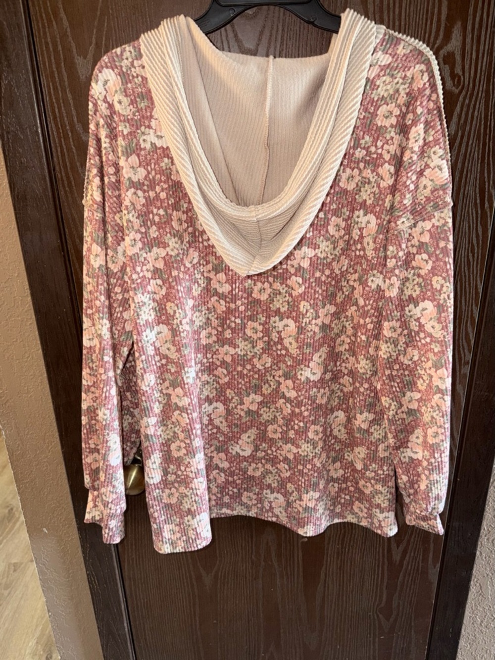 Floral Knit Pullover Hoodie in Dusty Rose - Picture 4 of 4